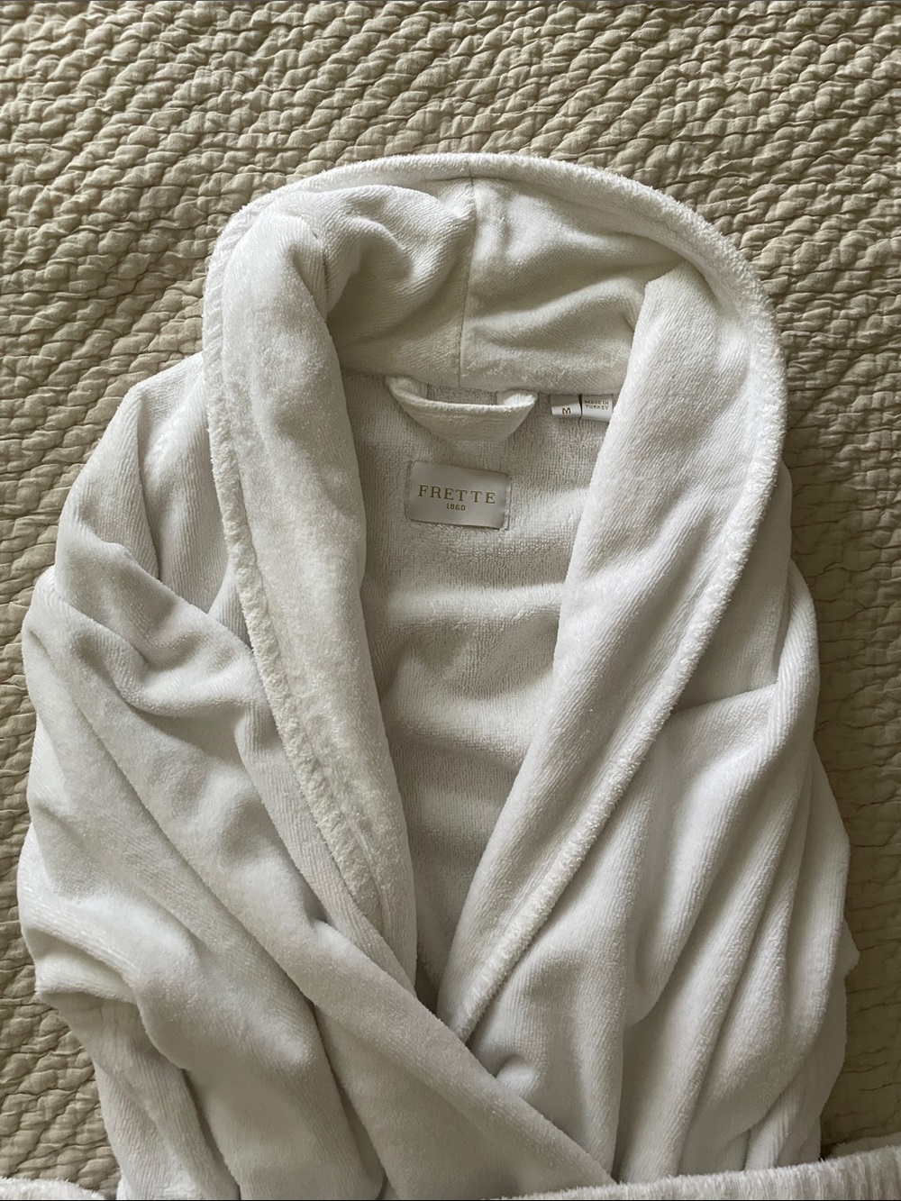 Frette White Plush Hooded Robe with Shawl Collar